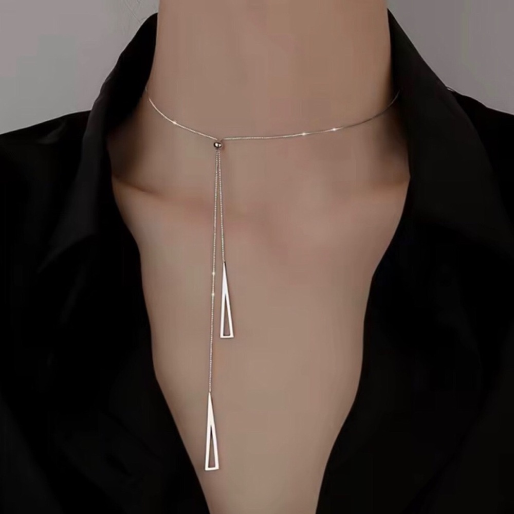 Sterling Silver Lariat Drop Choker Necklace